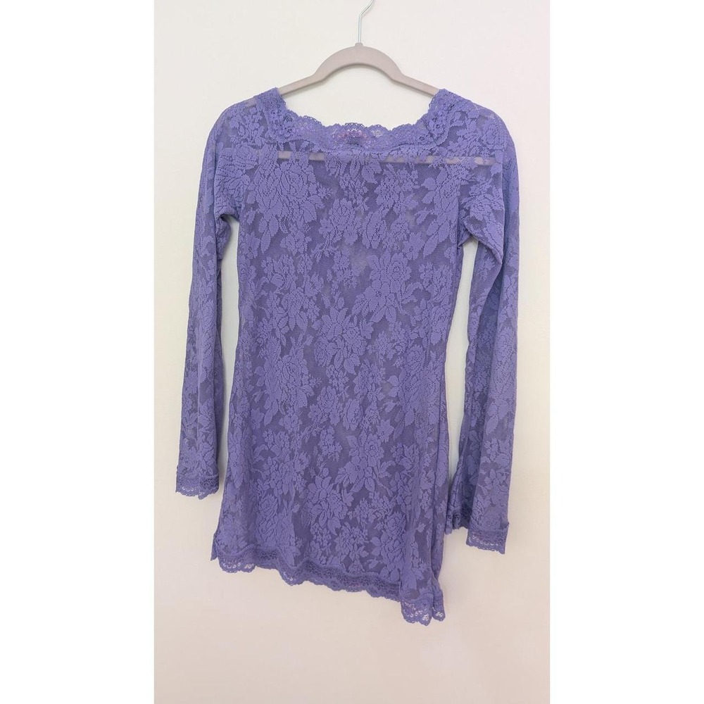 NWOT Victoria's Secret Purple Floral Lace Long Sleeve Dress Sheer Y2K Sexy Large